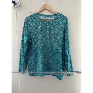 LL Bean Womens Rash Guard Top Size 1X Blue Green Swim UPF 50 Plus Sun Protection